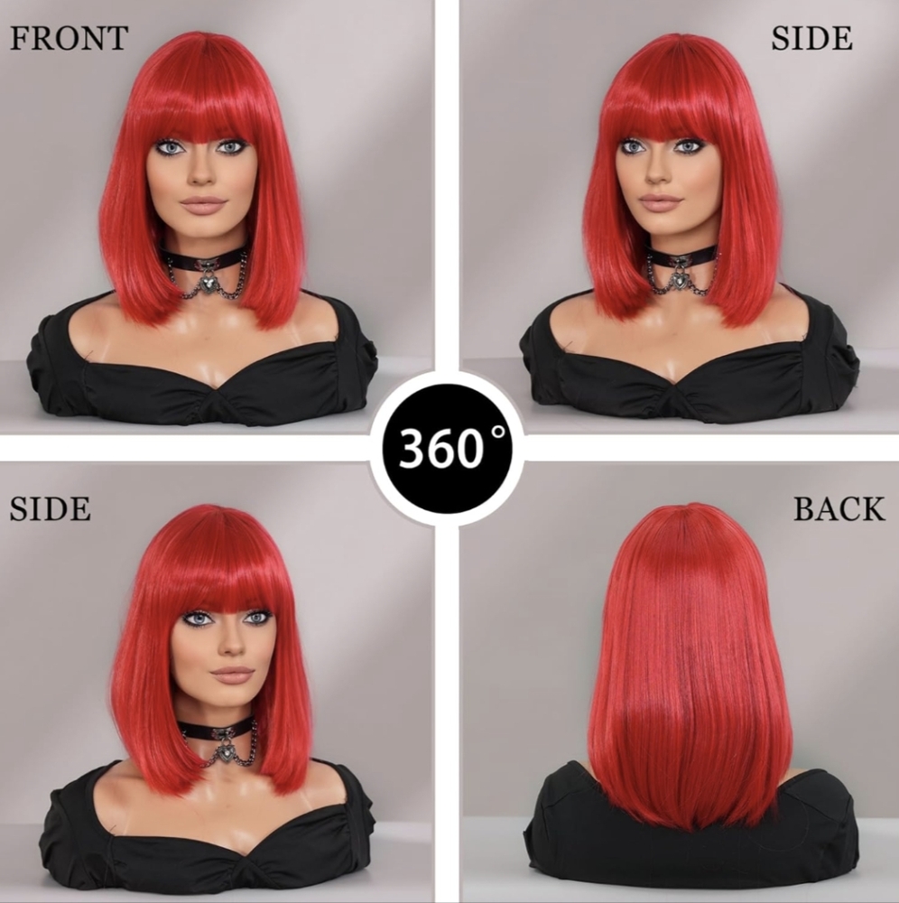 Park Yun Bob with Bangs Heat Resistant Synthetic Wig 14" Red NWT